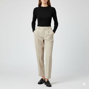 Zara Ivory High Waist Pleated Neutral Tailored Classic Trousers Pants Size XS
